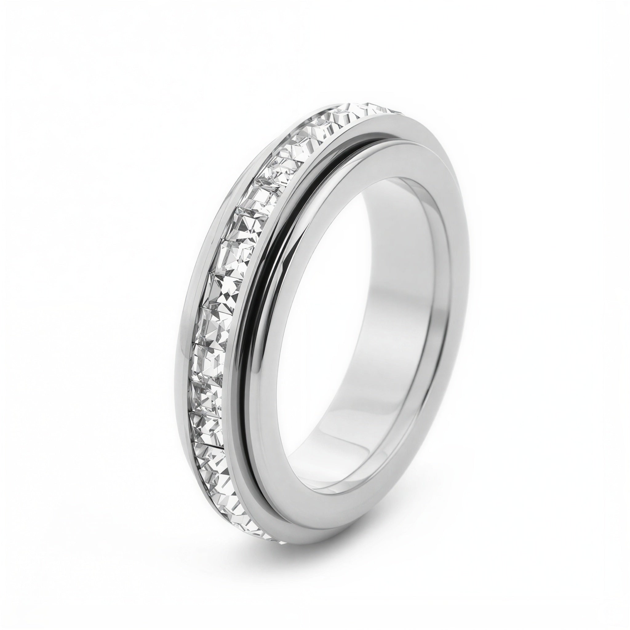 Single Row Crystal Spin Fidget Ring｜Sizes 5-12
