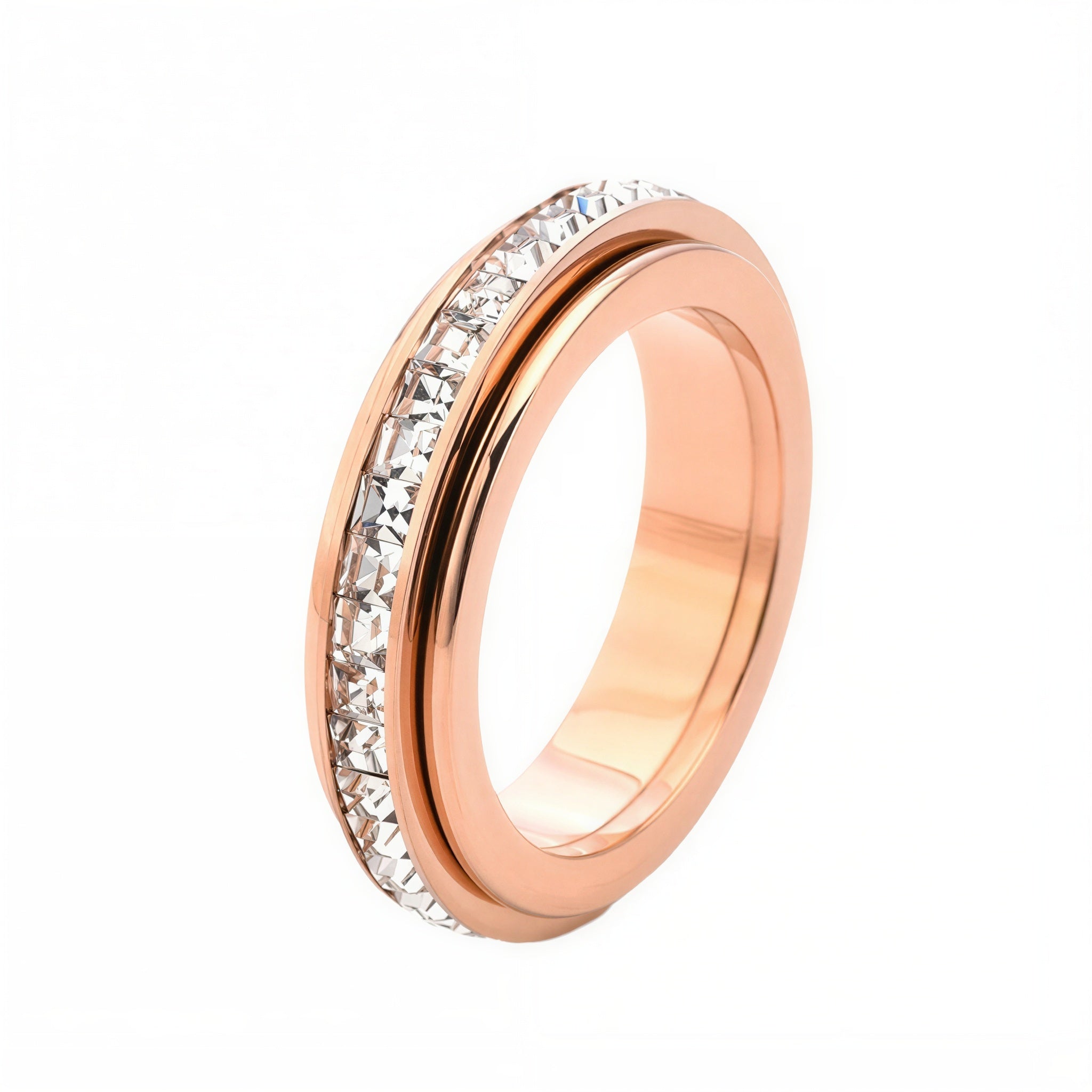 Single Row Crystal Spin Fidget Ring｜Sizes 5-12