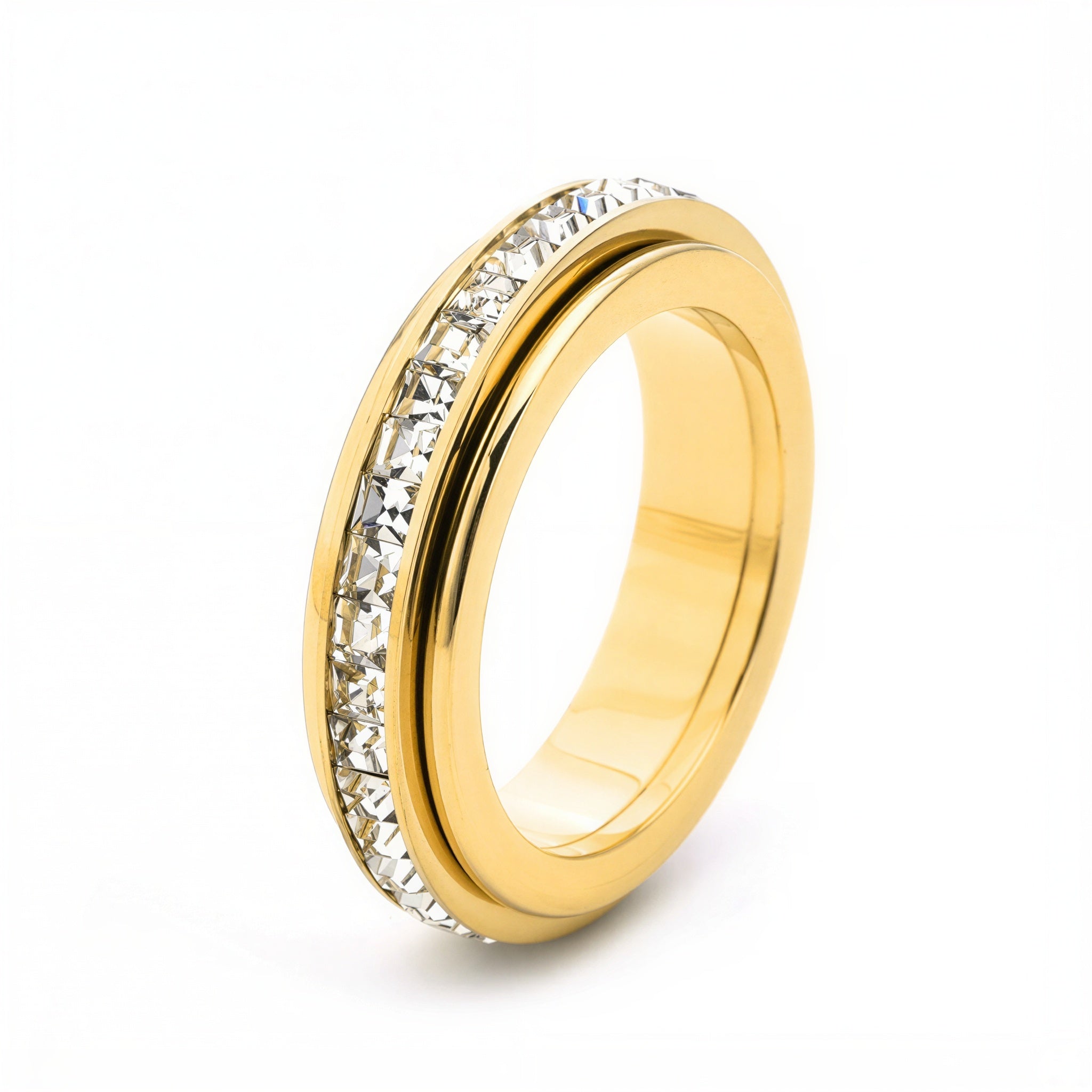 Single Row Crystal Spin Fidget Ring｜Sizes 5-12